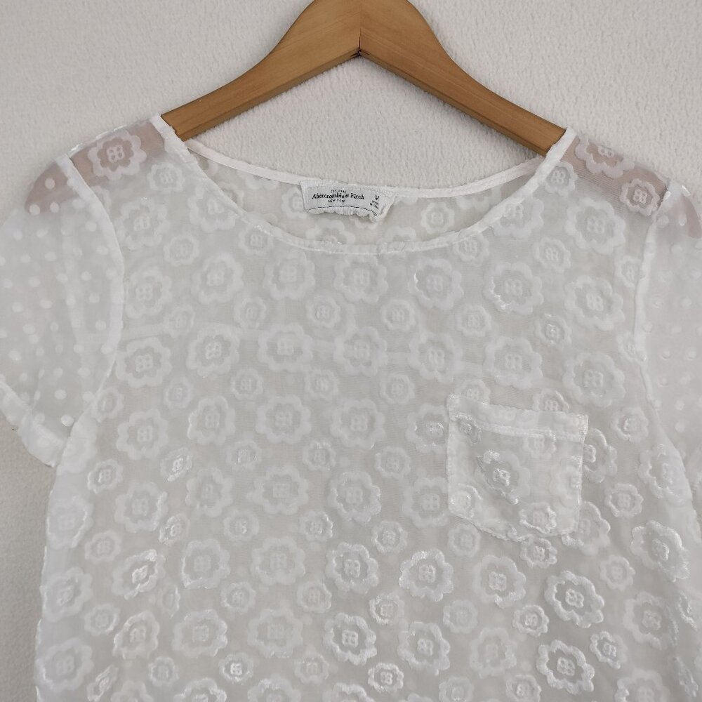 Abercrombie & Fitch White Shear Fairy Top Womens M Floral Gauzy Cottagecore Y2K - Picture 2 of 15